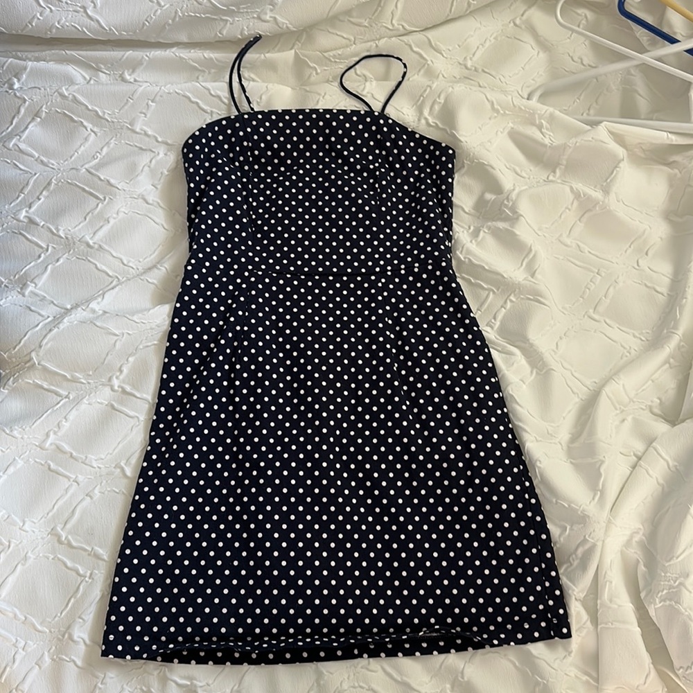 Navy Polkadot Dress, Size S